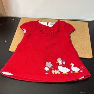 💐Red Toddler Dress with Embroidered Geese Vintage Lined 18m